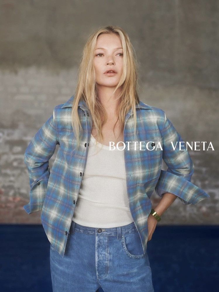 image of Bottega Veneta Runway Flannel Printed Leather Shirt in Blue, Women's (Size XS)