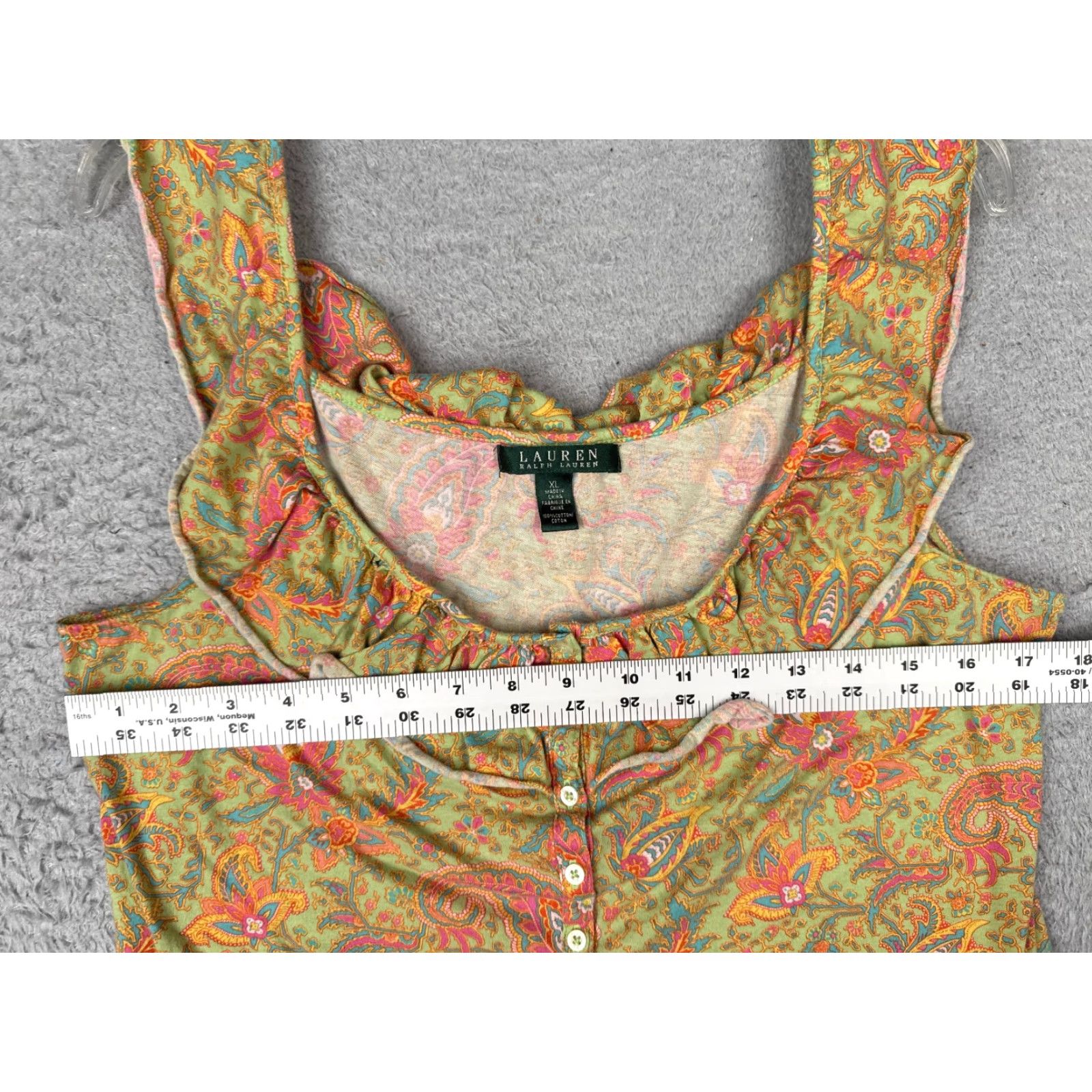 Ralph Lauren Lauren Ralph Lauren Shirt Women XL Green Paisley Henley Ruffle Tank Size XL / US 12-14 / IT 48-50 - 7 Thumbnail