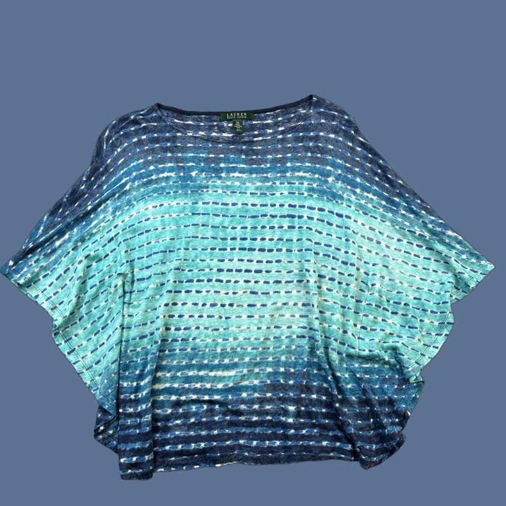 Ralph Lauren Lauren Ralph Lauren Poncho Blouse Women's XS Linen Blue Dolman Sleeve Top Size XS / US 0-2 / IT 36-38 - 1 Thumbnail