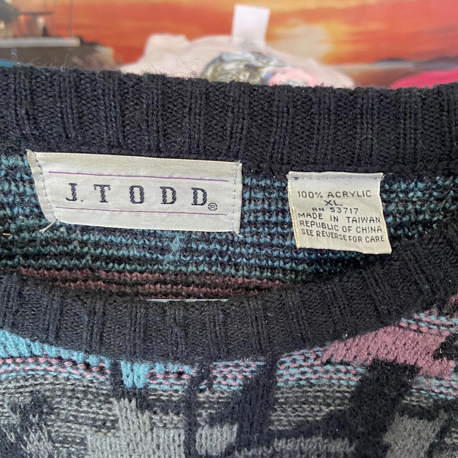 Other Vtg 90s j Todd trippy knit crewneck sweatshirt size XL Size US XL / EU 56 / 4 - 2 Thumbnail