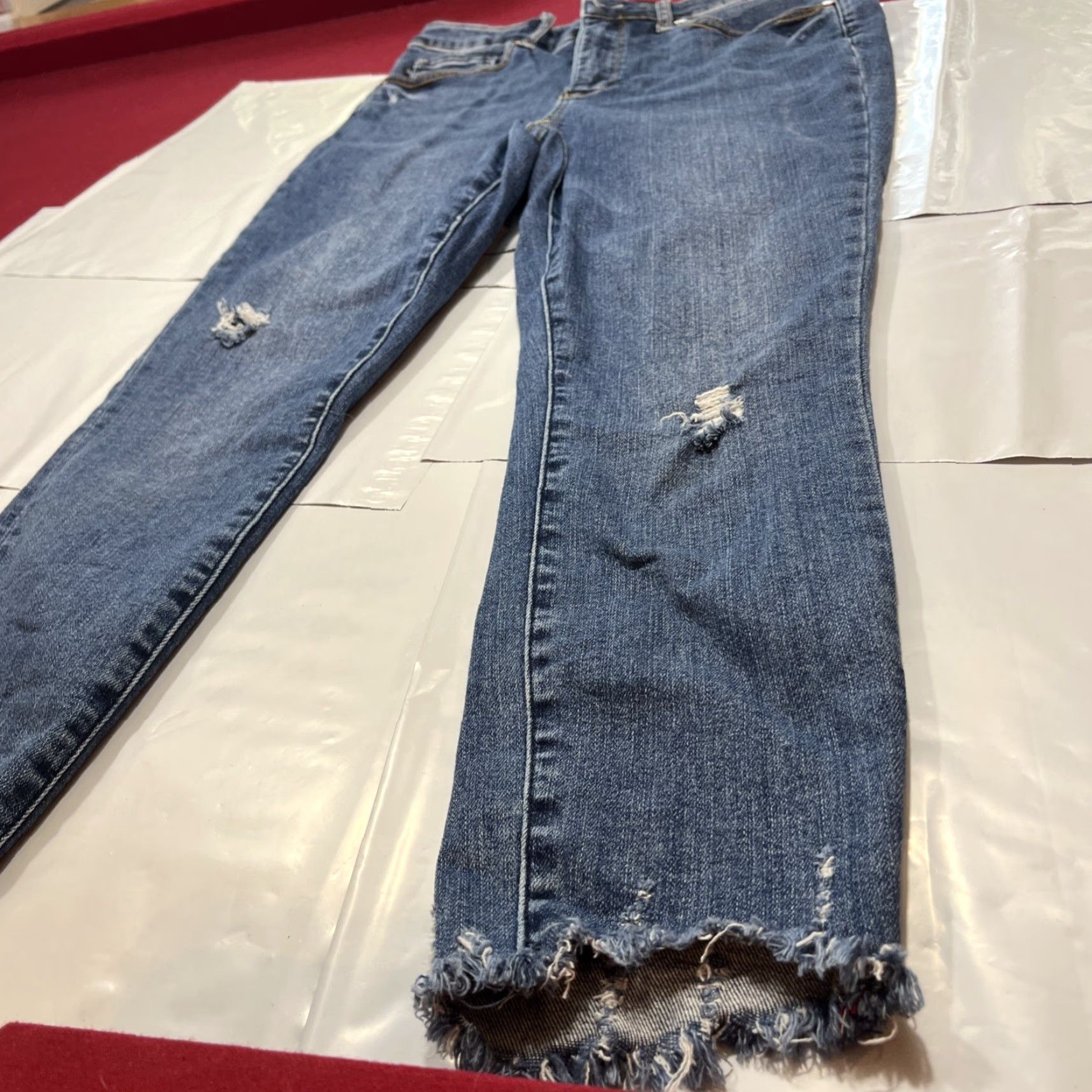 Denime Judy Blue JEANS Denim Skinny Fit Women’s 11/30 Raw Cuff Stretchy Inseam 19”/24” Vintageless Black Capri style Casual Size 32" / US 10 / IT 46 - 2 Thumbnail