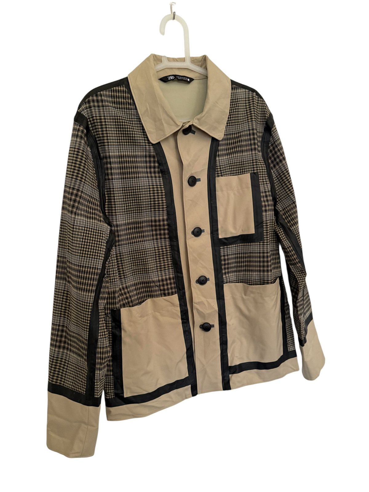 Rhude × Zara Zara Checked Patchwork Utility Jacket – Beige/Black Size US M / EU 48-50 / 2 - 2 Thumbnail