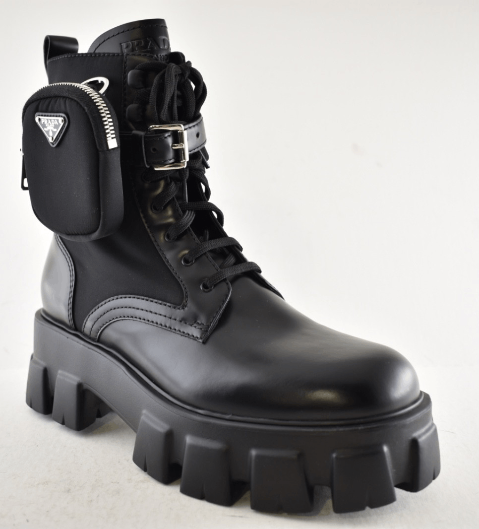 Prada Prada Monolith Leather Nylon Pouch Lug Sole Combat Boot 41.5 Size US 11.5 / IT 41.5 - 5 Thumbnail
