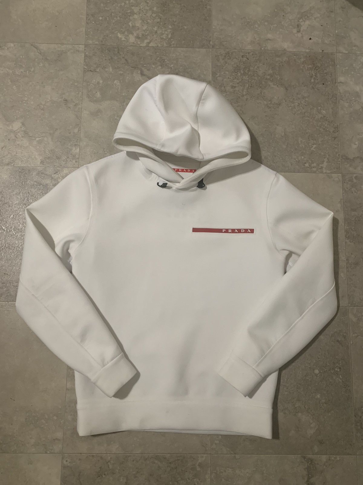 Pre-owned Prada $1750 White Double Jersey Technical Hoodie