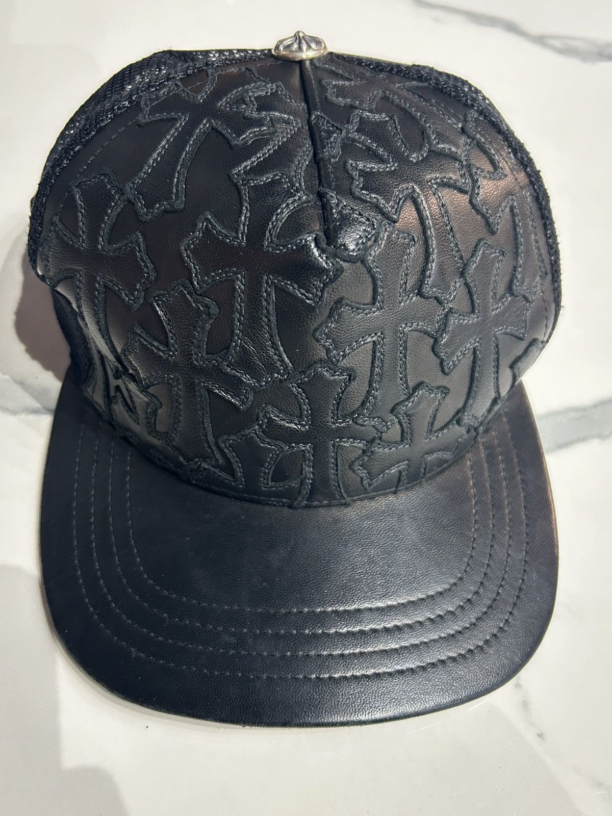 Chrome Hearts Chrome Hearts Cemetery Cross Leather Trucker Hat Size ONE SIZE - 3 Thumbnail