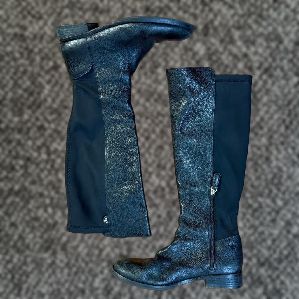 Tory Burch Riding Boot Seldon Over The Knee Women's 8M Leather Black Boots Block Heel Calf Width Medium Zip Leather Lining Mens?