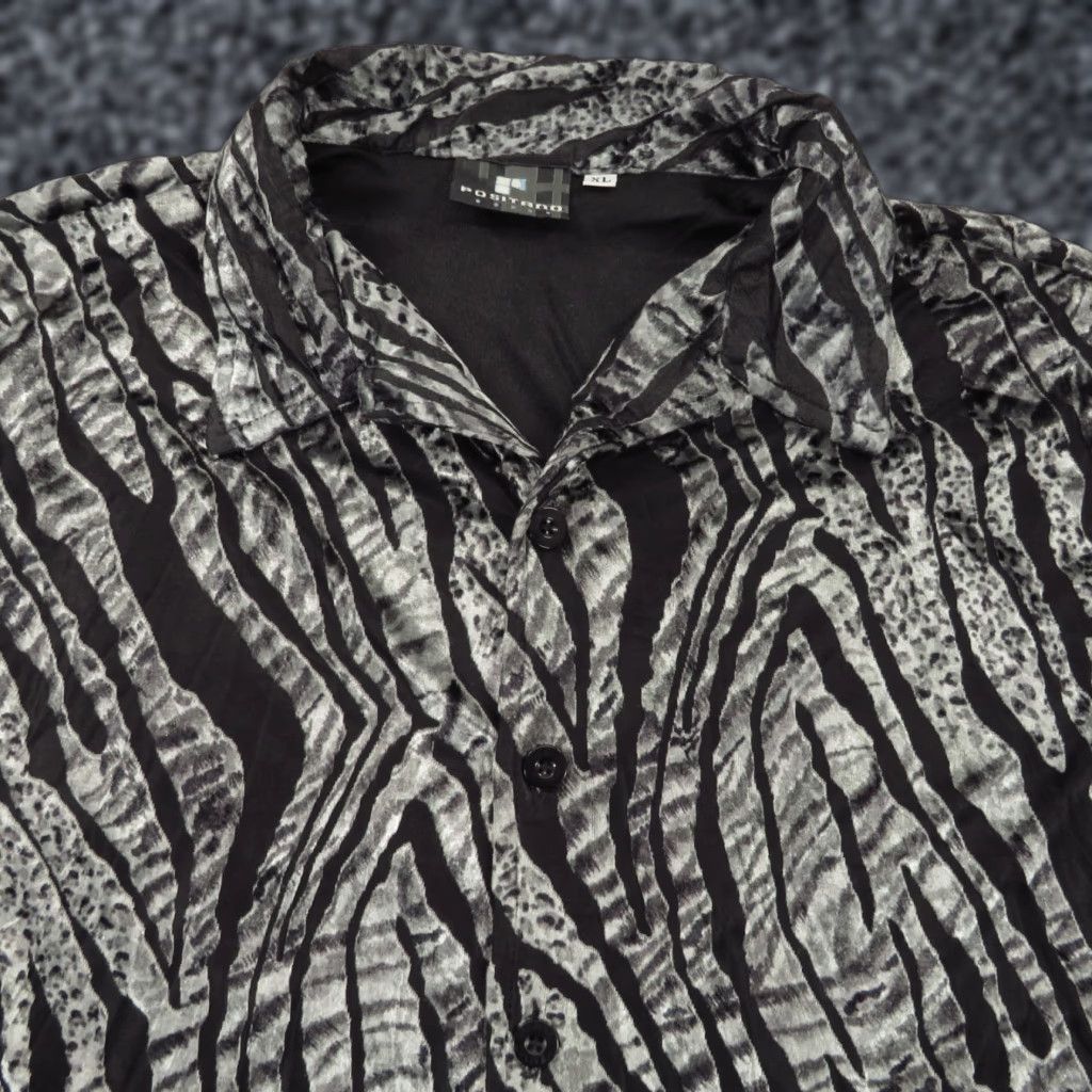 Vintage VINTAGE Positano Shirt Mens XL Silver Black Tiger Stripe Disco Club Raver EDM USA Size US XL / EU 56 / 4 - 1 Thumbnail