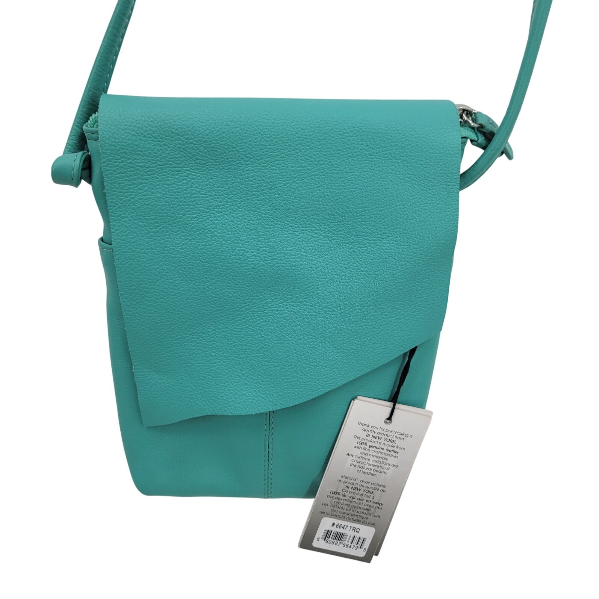 Designer Ili New York Leather Crossbody Bag 6647 Trq Adjustable Strap in Blue, Women's