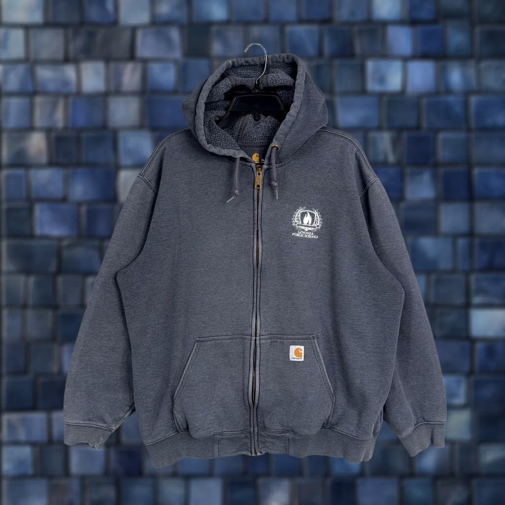 Carhartt Carhartt Hoodie Mens XL Gray Full Zip Fleece Lined Livonia Public Schools Logo Size US XL / EU 56 / 4 - 1 Thumbnail