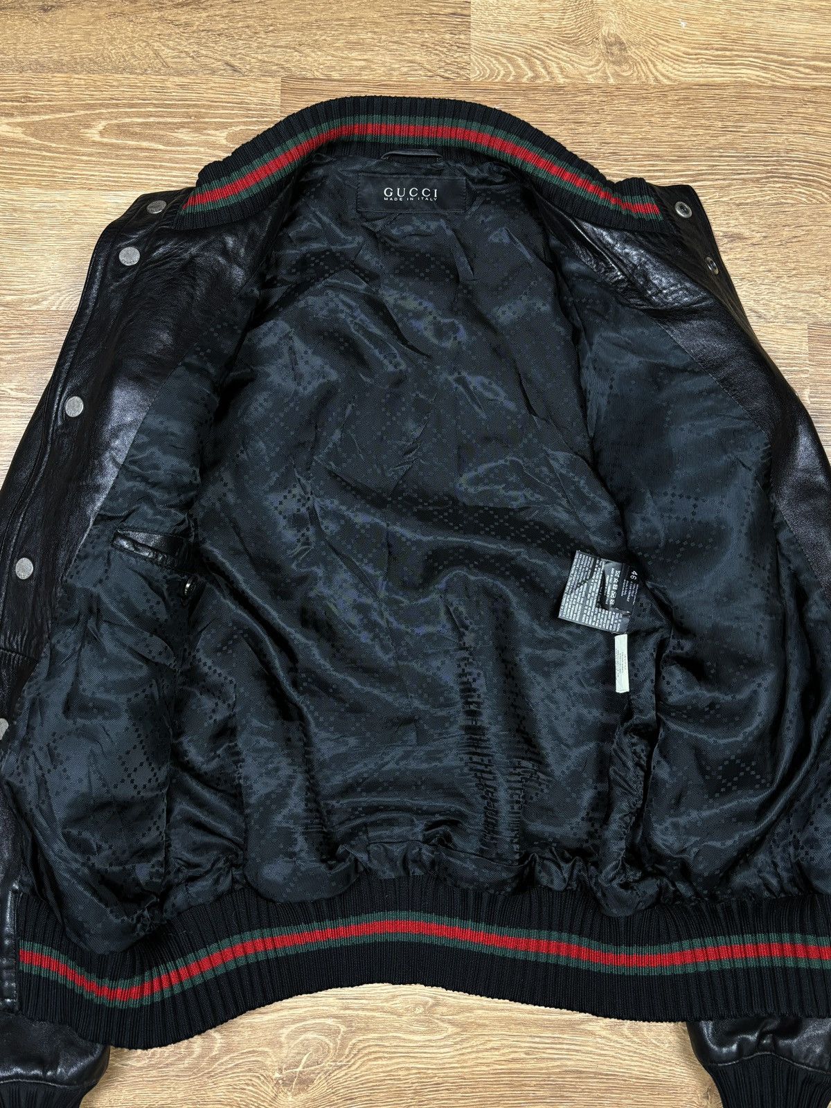 Gucci 2000s Gucci Web Stripe Leather Bomber Jacket Size US S / EU 44-46 / 1 - 10 Thumbnail