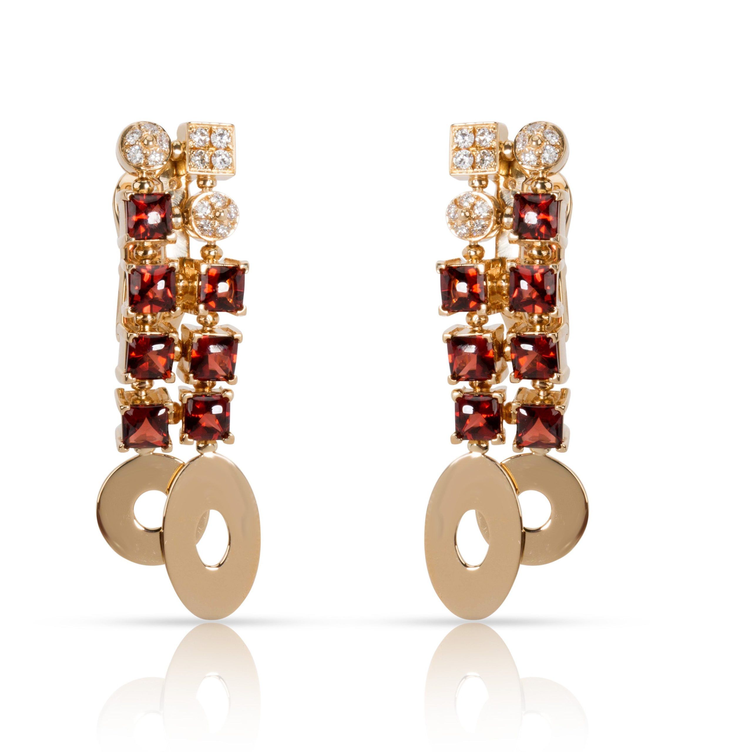 image of Bvlgari Lucea Diamond & Garnet Earrings In 18K Yellow Gold (0.60 Ctw), Women's