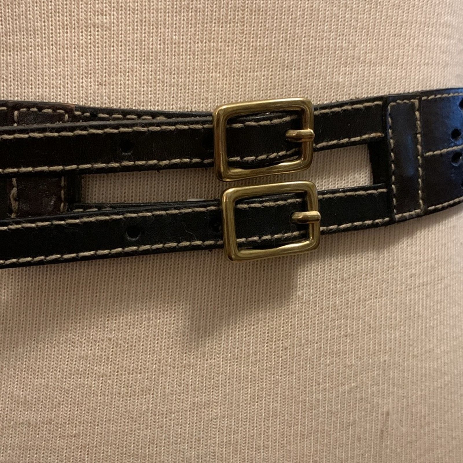 Vintage Double buckle perforated leather belt solid brass with studs Size ONE SIZE - 6 Thumbnail