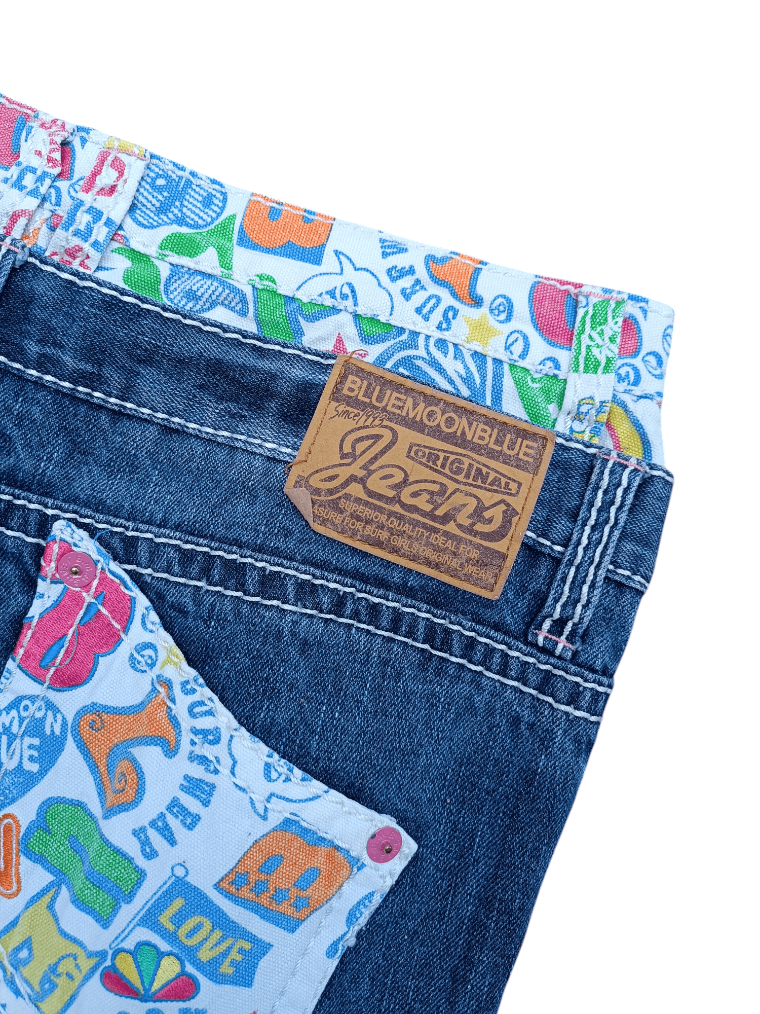 Designer VTG🔥BLUE MOON BLUE Double Waist Big Logo Paint Design Denim Size US 34 / EU 50 - 5 Thumbnail