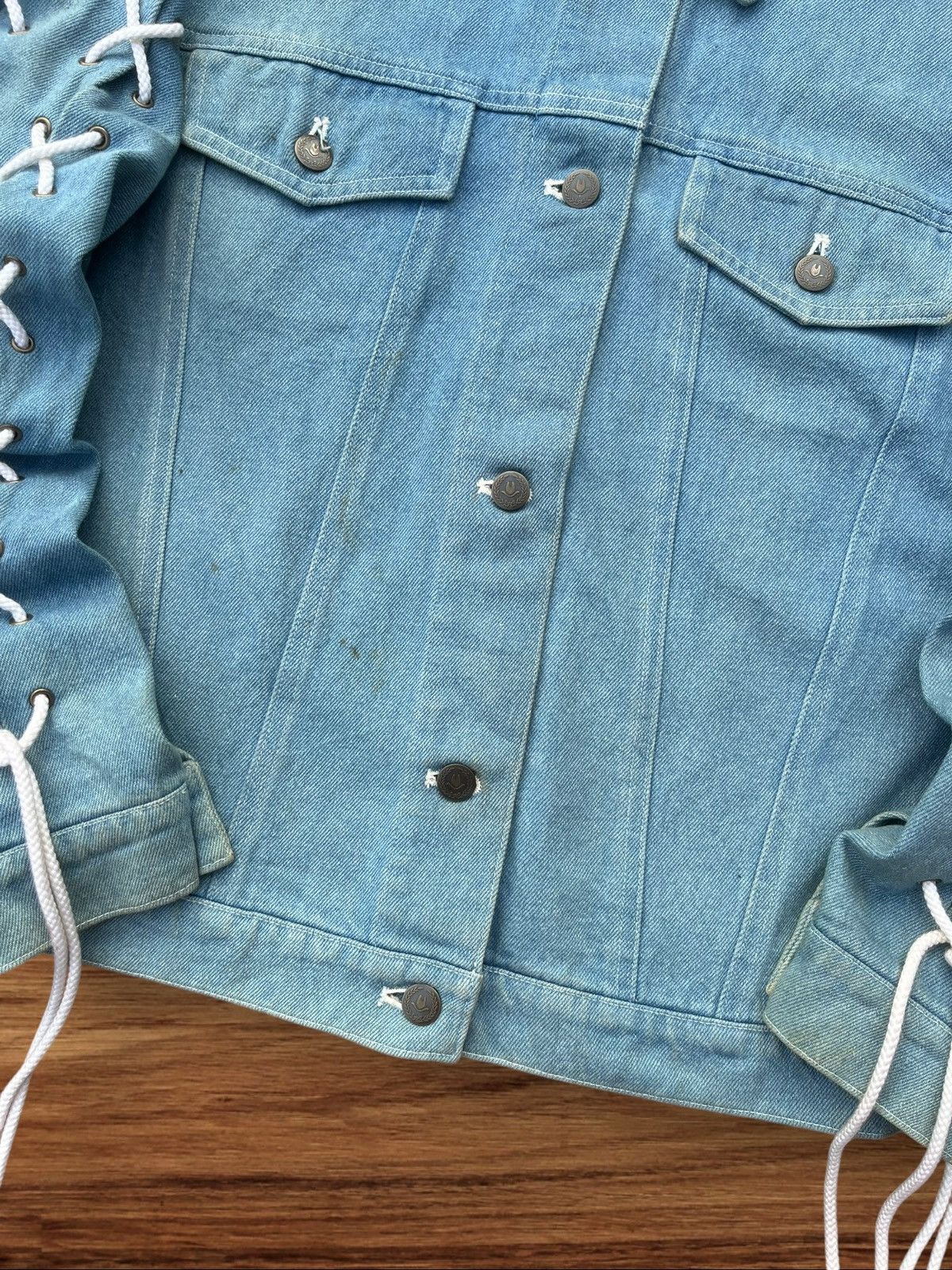 Moschino Moschino Lace Up Sleeves Punk Style Blue Washed Denim Jacket Size M / US 6-8 / IT 42-44 - 4 Thumbnail