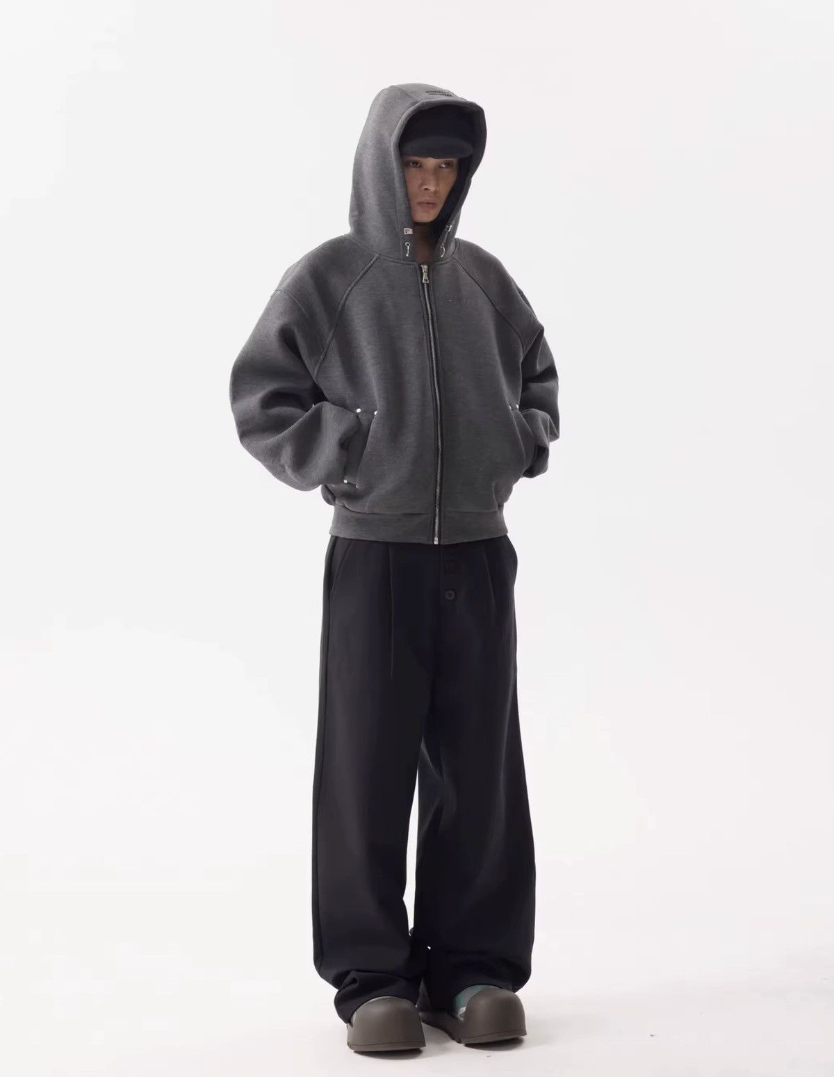 Designer Streetwear Design Deconstructed Loose Dark Gray Zip Hoodie Size US XL / EU 56 / 4 - 1 Thumbnail