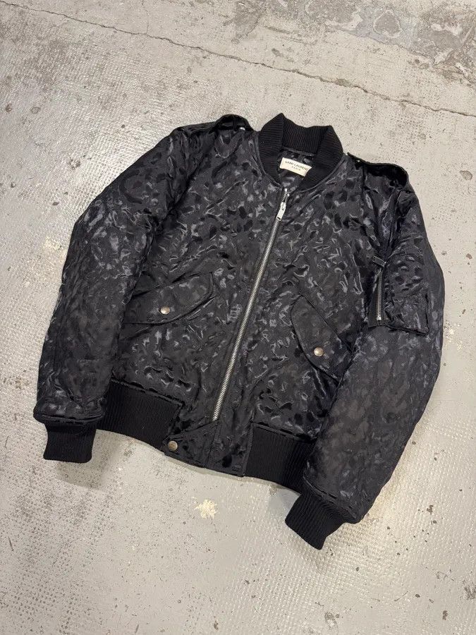 Saint Laurent Paris FW2016 Saint Laurent Black Bomber Nylon Leopard Print Jacket Size XS / US 0-2 / IT 36-38 - 3 Thumbnail