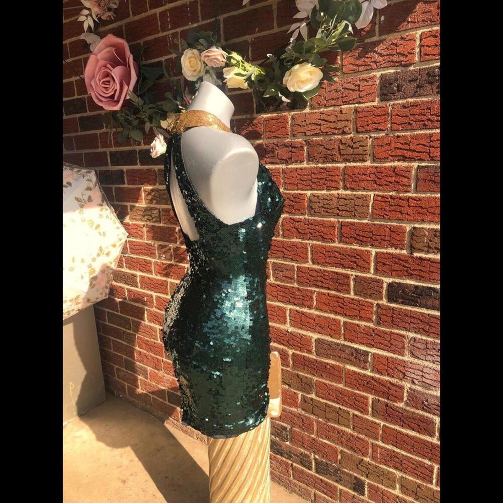 & Other Stories Dress Gown Wedding Green sequin Gold beaded collar halter Size S / US 4 / IT 40 - 7 Thumbnail