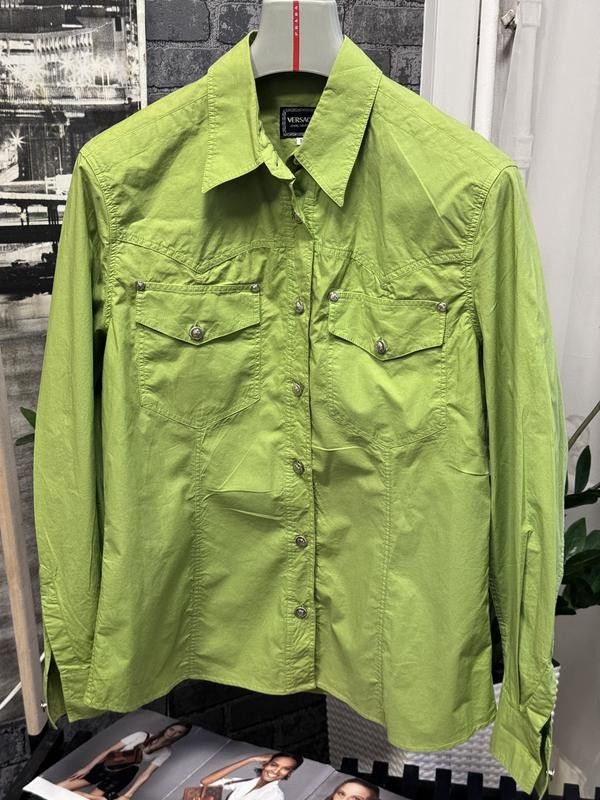 Versace VERSACE Rare Women Vintage 90s Lime Green Shirt Blouse Y2K Size L / US 10 / IT 46 - 2 Thumbnail