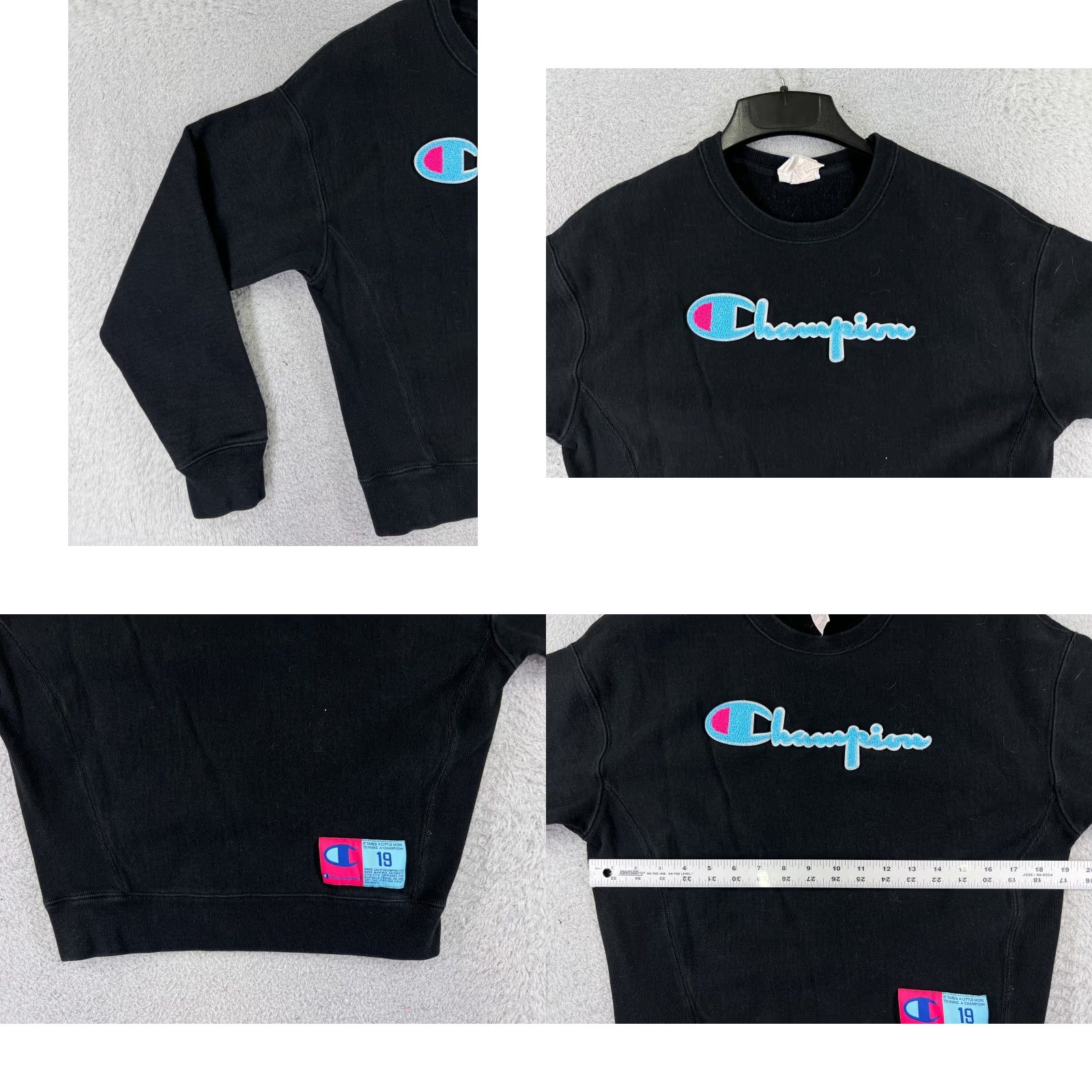 Champion Champion Adult Medium Black Spellout Crop Reverse Weave Crew Neck Sweater Mens Size US M / EU 48-50 / 2 - 8 Thumbnail