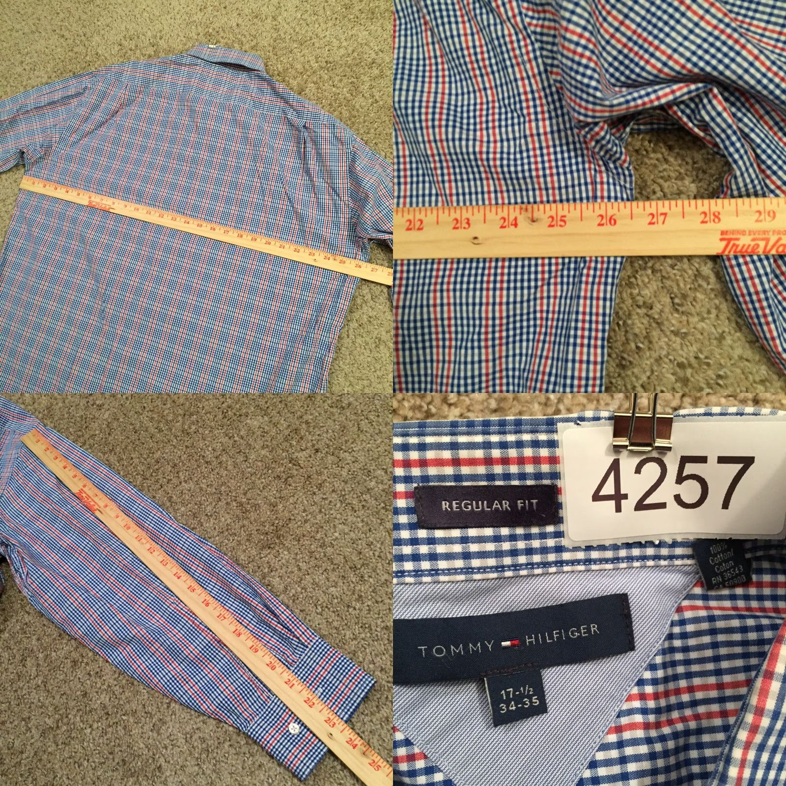 Tommy Hilfiger Tommy Hilfiger Shirt Mens 17.5 Blue Red Plaid Long Sleeve Button Up Size US XXL / EU 58 / 5 - 8 Thumbnail