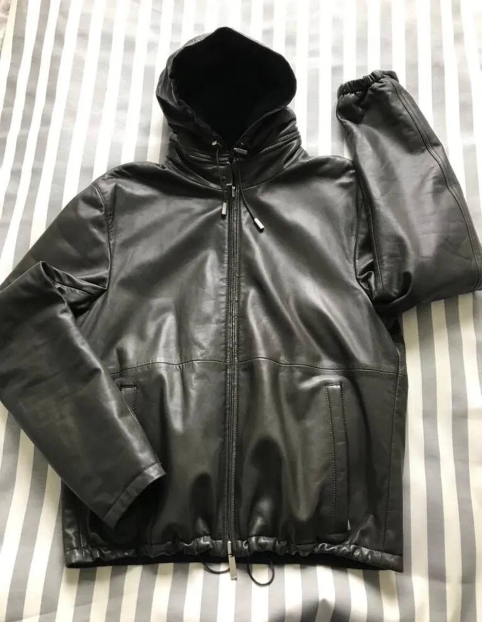 Outlet Leather hooded NEW jacket rare