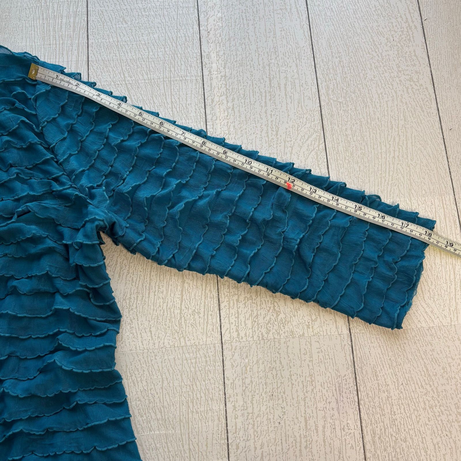 Other Nue Options Teal Ruffled Square Neck Blouse Size L Size L / US 10 / IT 46 - 4 Thumbnail