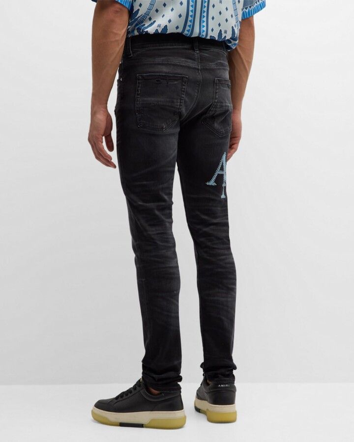 Amiri o1s1wg110525 Crystal Staggered Logo Jeans in Black Size US 38 / EU 54 - 3 Thumbnail