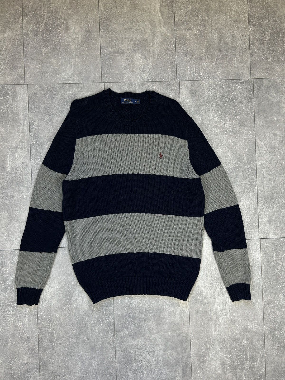 Pre-owned Polo Ralph Lauren X Vintage Mens Vintage Polo Ralph Laurent Sweater Striped Y2k In Grey/navy