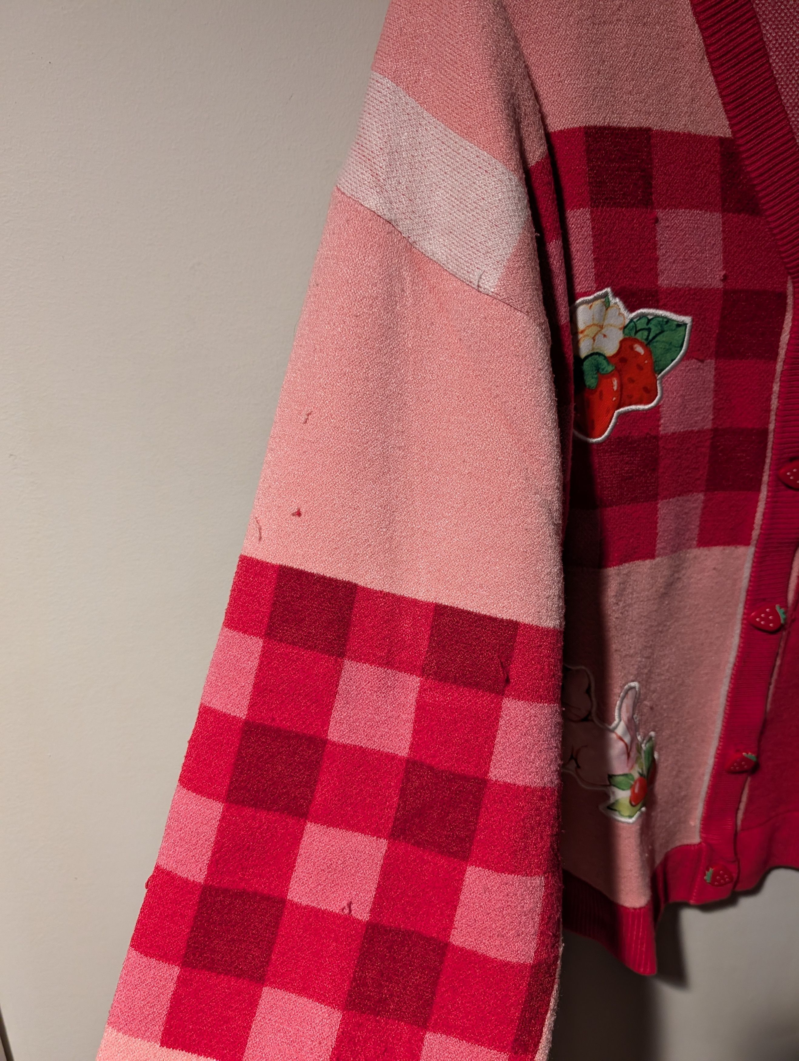 Strawberry Strawberry Shortcake Cardigan Sweater Pink Gingham Patchwork Size L / US 10 / IT 46 - 7 Thumbnail