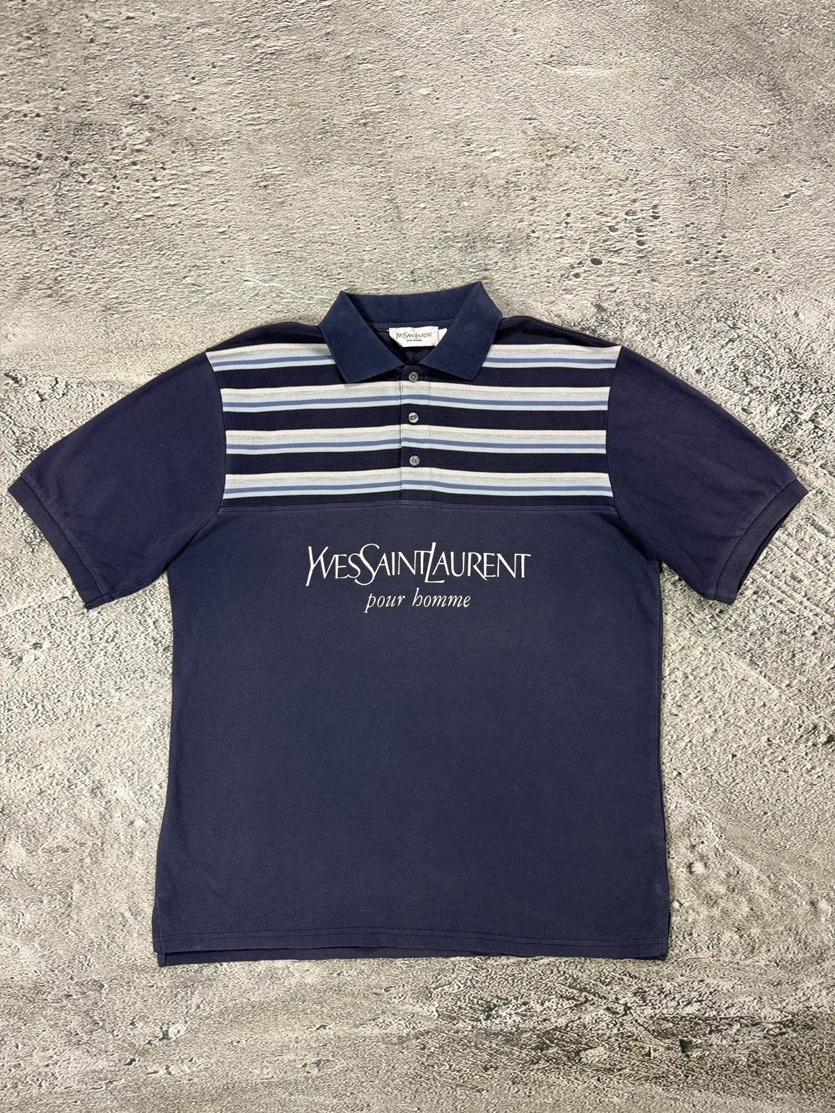 Yves Saint Laurent Yves Saint Laurent polo T-shirt big logo YSL navy blue Size US L / EU 52-54 / 3 - 1 Thumbnail