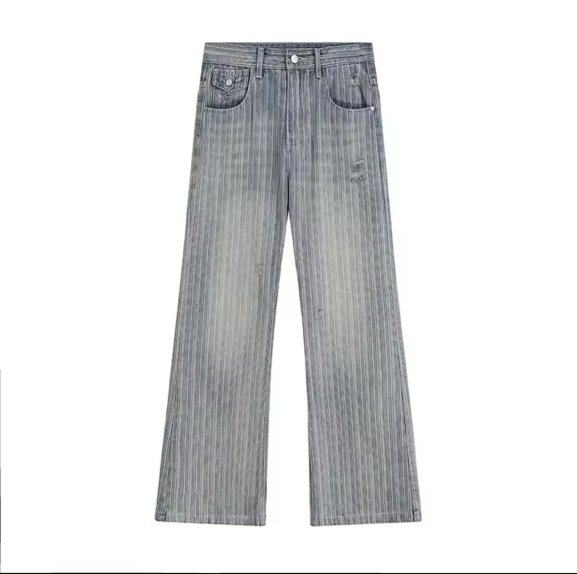 Vertical Nail Button Washed Jeans Striped