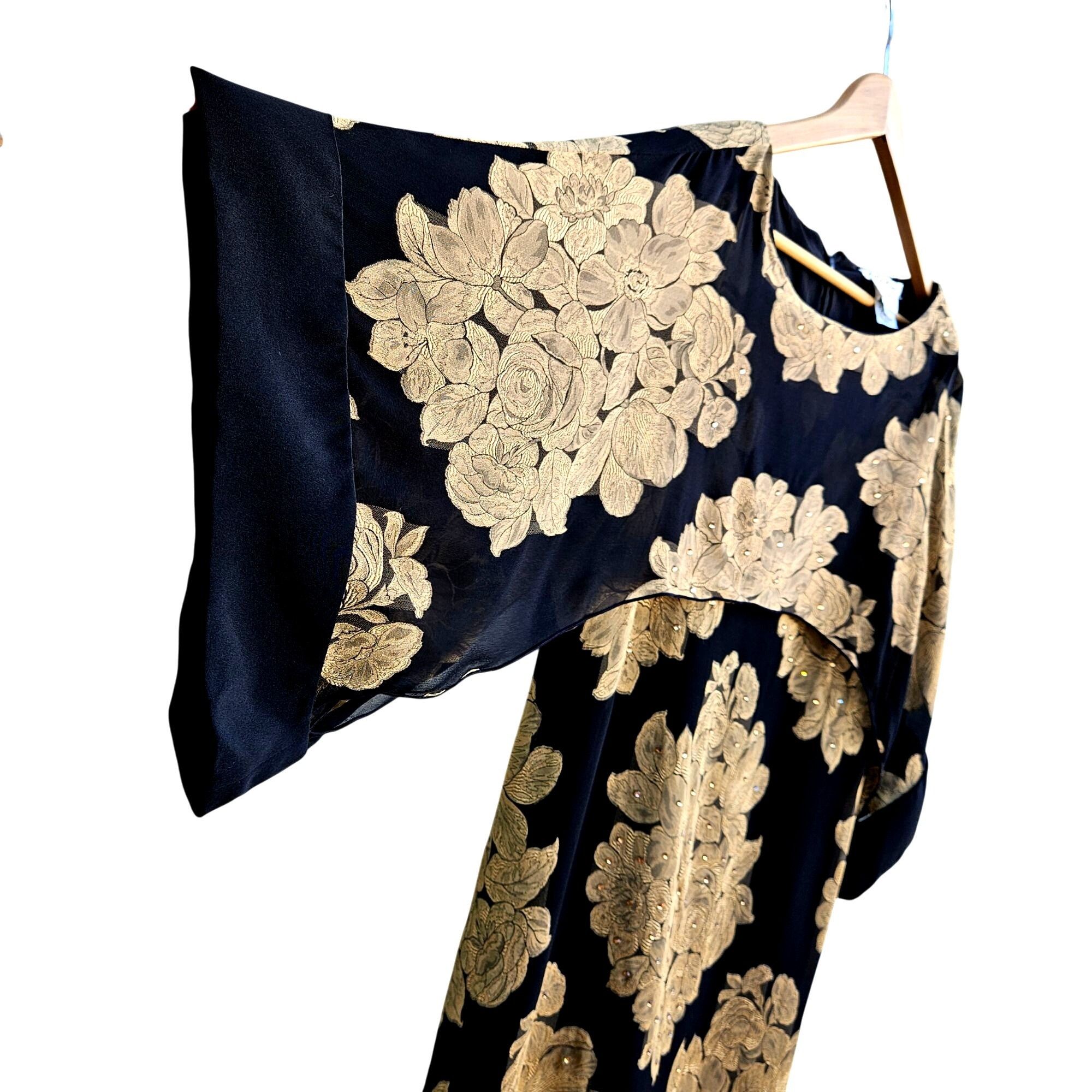 Other Holly Harp Black Gold Silk Brocade Kimono Sleeve Dress Bergd Size L / US 10 / IT 46 - 2 Thumbnail