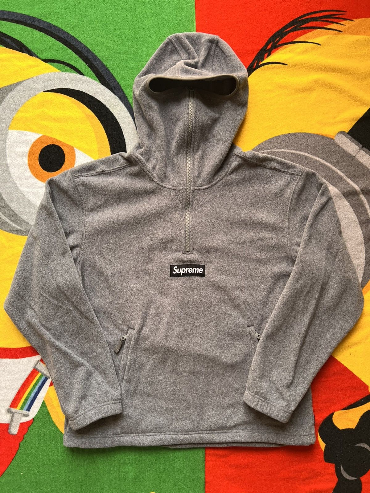 XL Supreme Polartec Face Mask Half Zip hoodie Sweatshir grey
