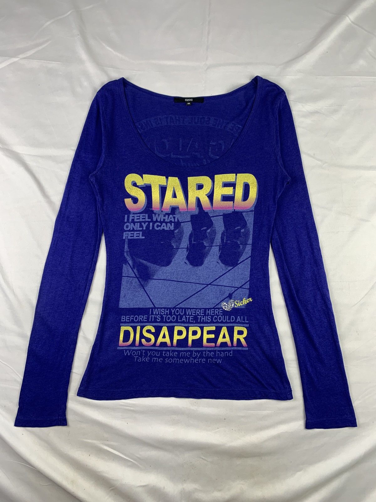 Japanese Brand y2k Ozoc Japan Blue Poem Graphic Wide Neck Longsleeve Top Size M / US 6-8 / IT 42-44 - 1 Thumbnail