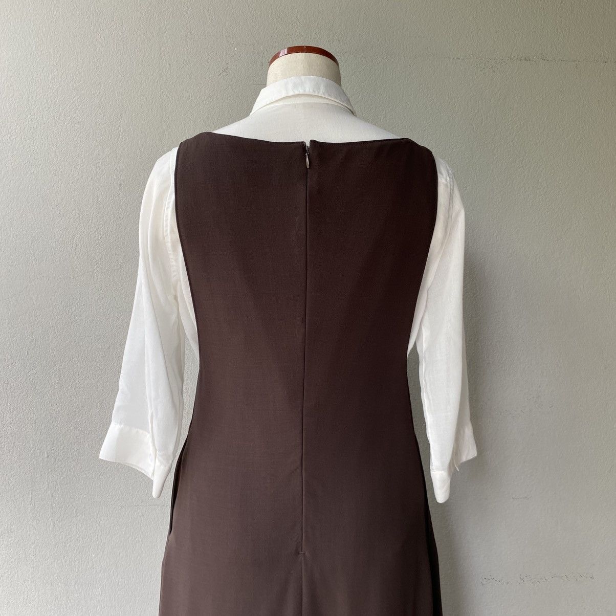 Y's Y’s Brown Deep V-Neck Sleeveless Midi Dress Size M / US 6-8 / IT 42-44 - 21 Thumbnail