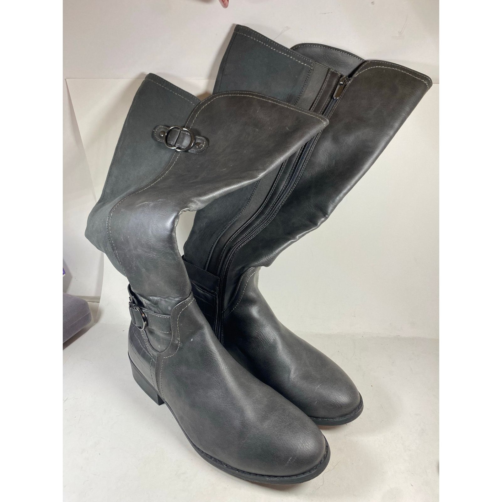 Other Karen Scott Women Gray Buckle Accent Leandraa Riding Boot9.5 Size US 9.5 / IT 39.5 - 3 Thumbnail