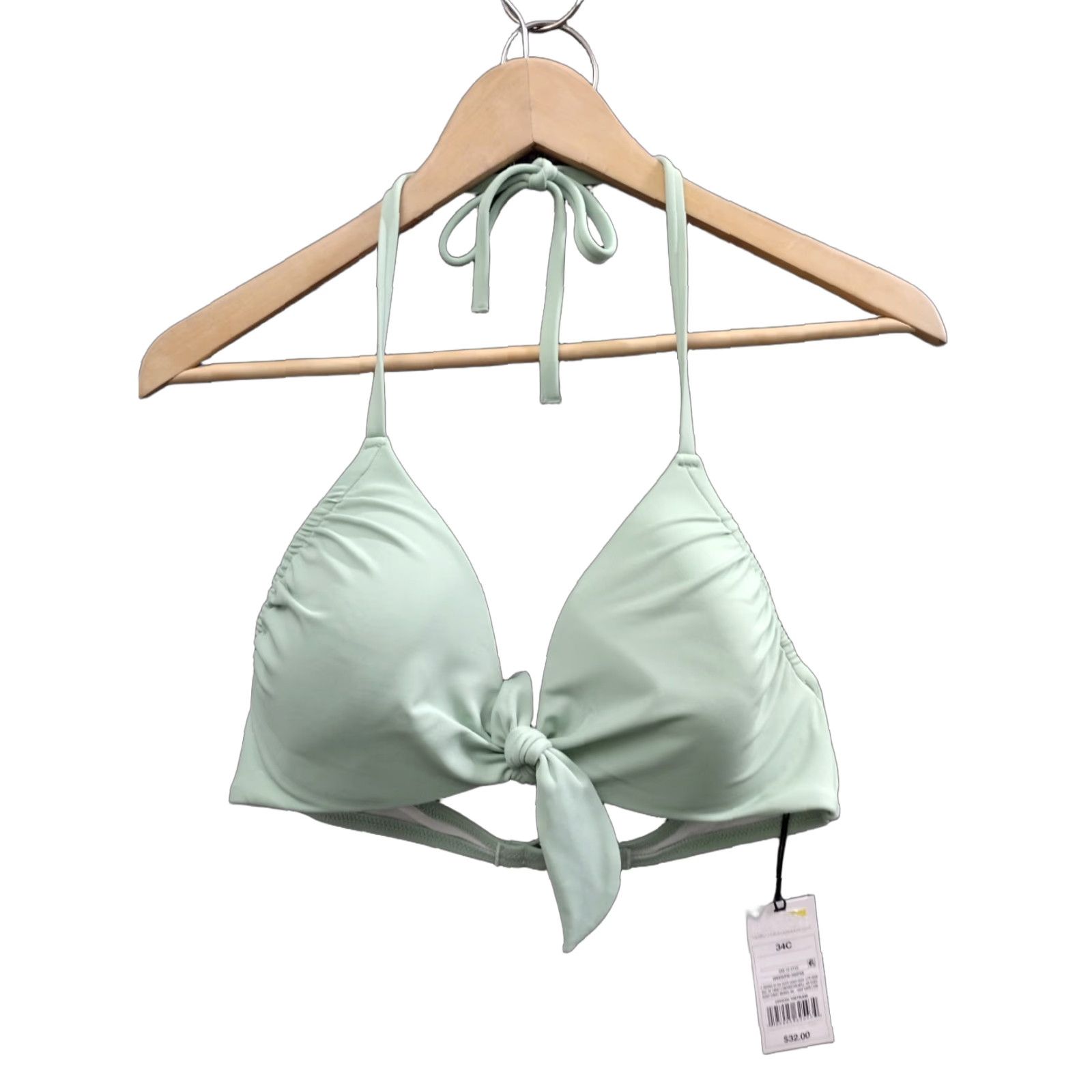 Vintage Shade & Shore Bikini Top, Green, 34C, Spaghetti Front Tie, Padded, Lined, Nylon/Polyester/Spandex, Women, Beach Size XXS / US 00 / IT 34 - 1 Thumbnail