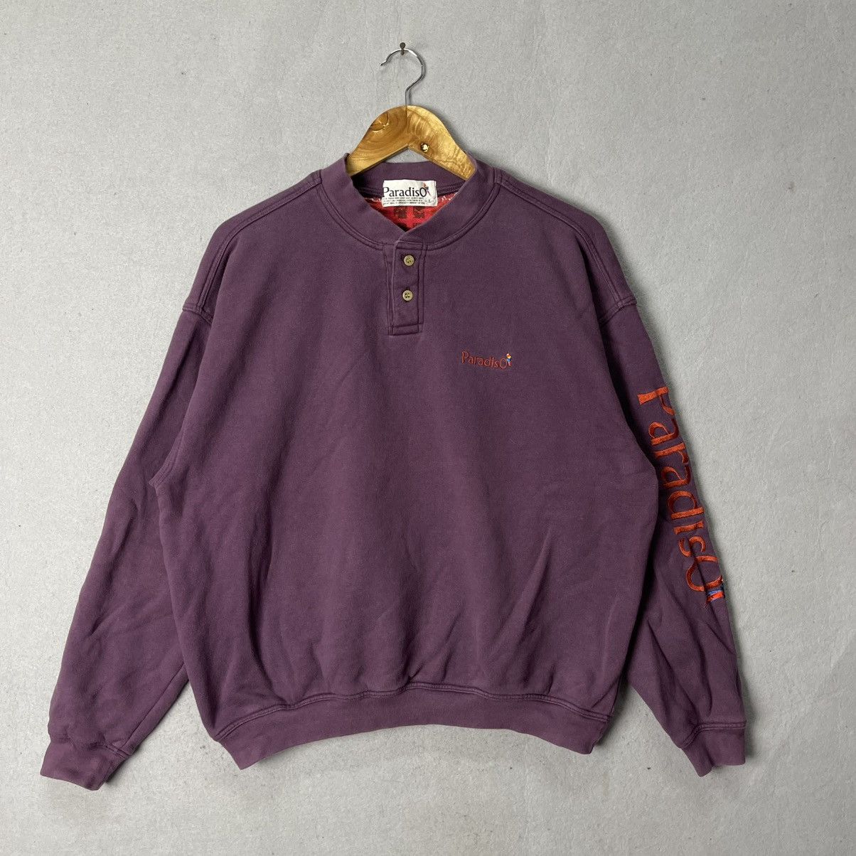 Japanese Brand Paradiso Henley Sweatshirt – Purple (Made in Japan, Size L) Size US L / EU 52-54 / 3 - 1 Thumbnail