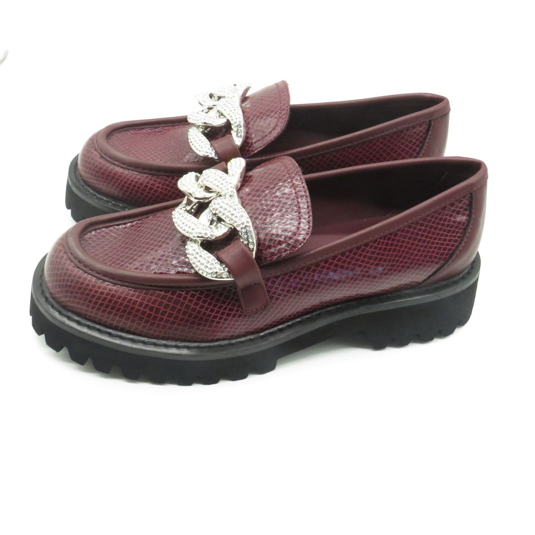 Karl Lagerfeld Karl Lagerfeld Womens Burgundy Snake Print Loafers W/ Silver Size US 9.5 / IT 39.5 - 5 Thumbnail