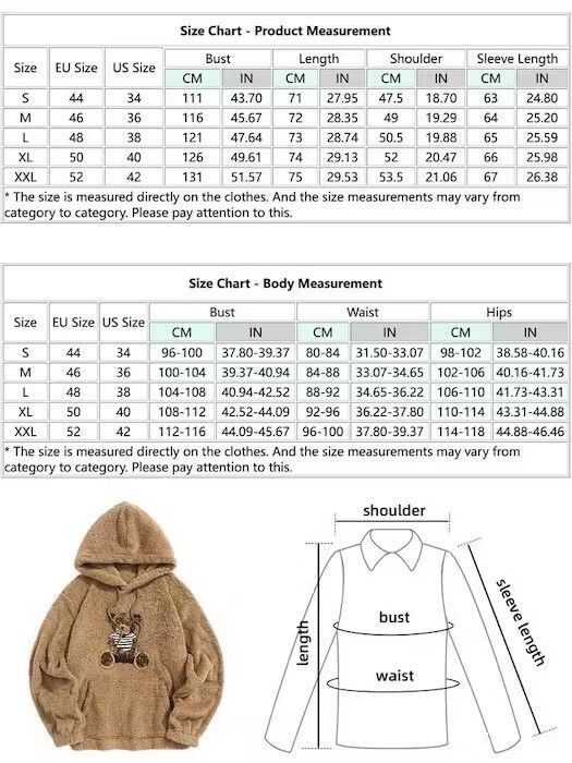 Japanese Brand Hoodies for Men Fluffy Teddy Bear Pattern Sweatshirts Size US L / EU 52-54 / 3 - 3 Thumbnail