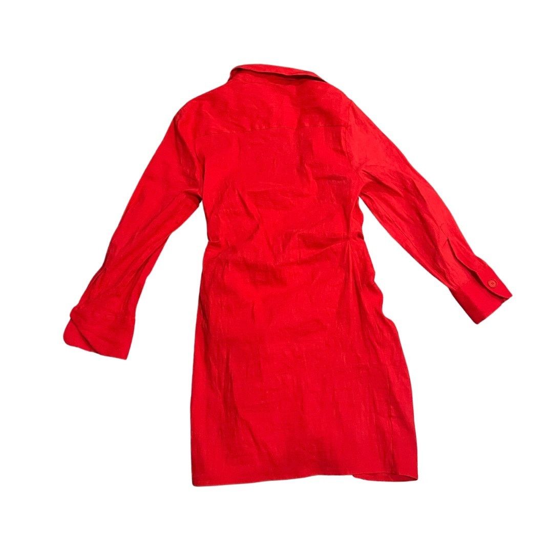 Zara Red Draped Mini Dress Collar Long Sleeves Front Ruched Size M / US 6-8 / IT 42-44 - 2 Thumbnail
