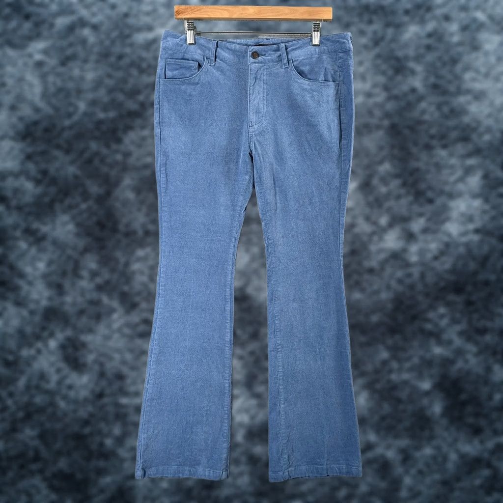 Vintage PHIX England Corduroy Flare Pants Mens 34 Blue Slim Flared 70s Rocker Trousers Size US 34 / EU 50 - 1 Thumbnail