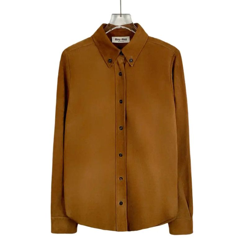 Miu Miu Miu Miu Brown Leather Women's Shirt 0089 Size XS / US 0-2 / IT 36-38 - 1 Thumbnail