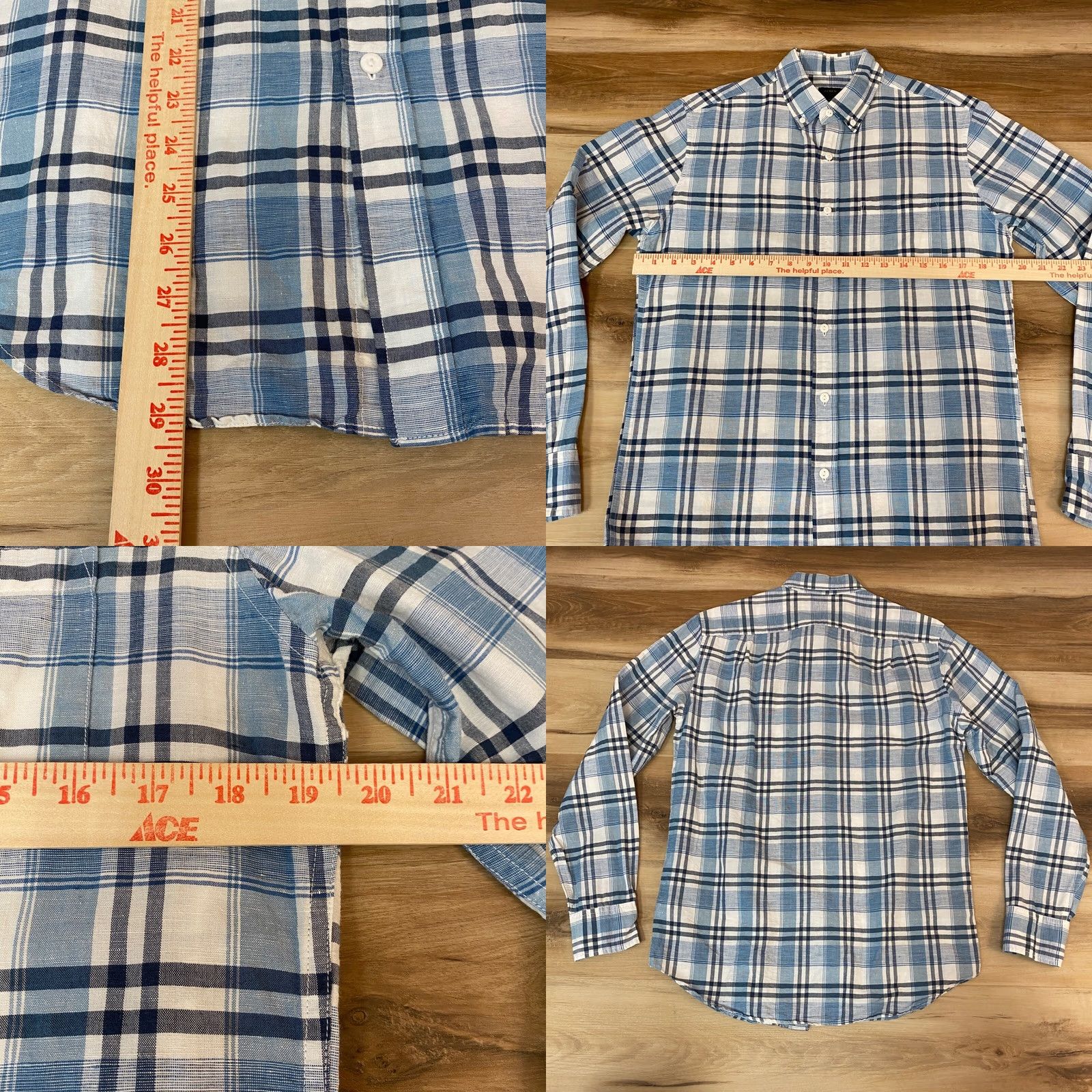 J.Crew J.CREW Shirt Mens Small Blue Plaid Button-Down Linen Cotton Long Sleeve Pocket Size US S / EU 44-46 / 1 - 8 Thumbnail