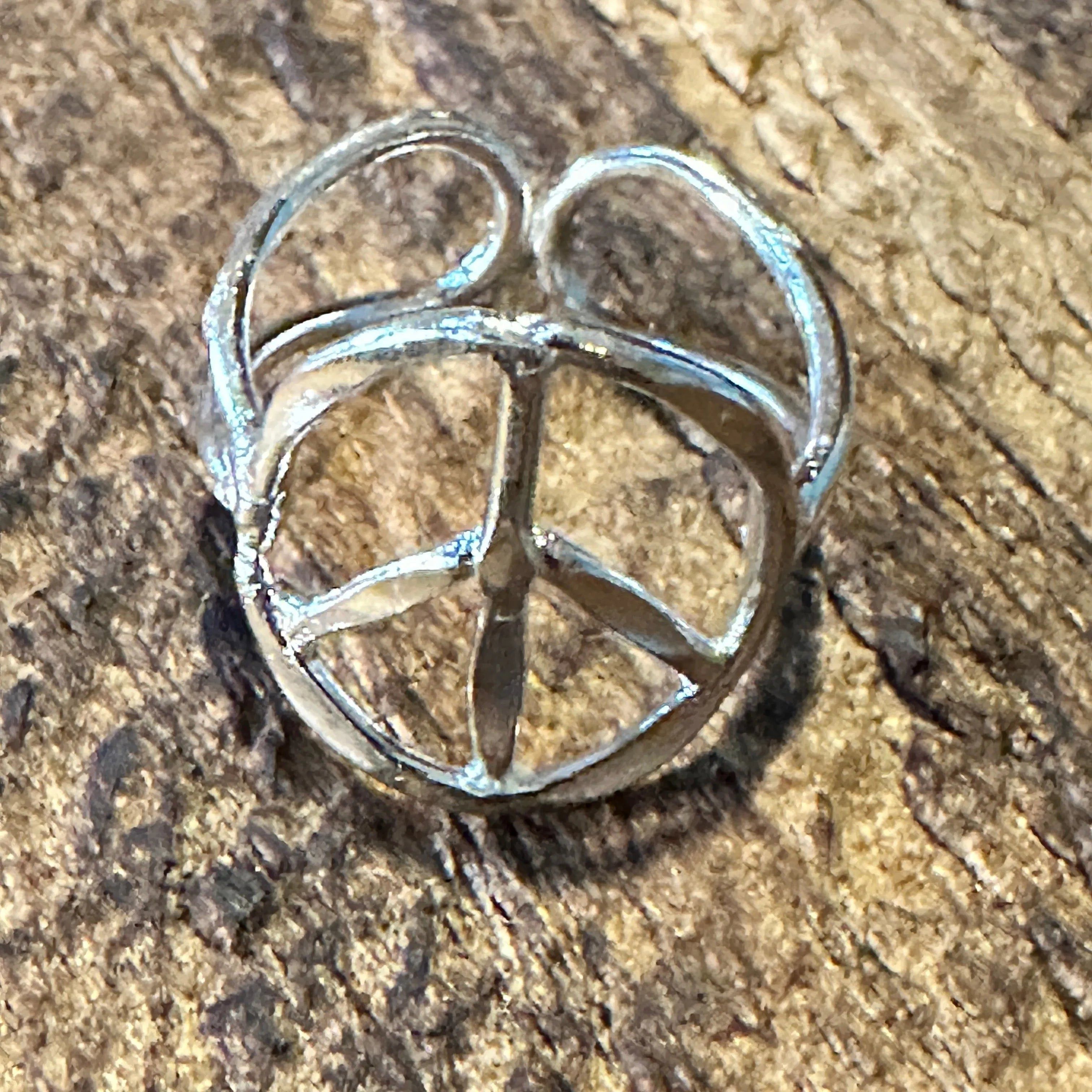 Other Handmade Artesian Hippie Silver Peace Sign Adjustable Ring, Size ONE SIZE - 2 Thumbnail