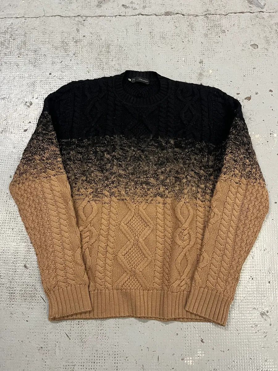 Dsquared2 AW2012 Dsquared2 Gradient Cable Knit Black & Beige Wool Sweater Size US M / EU 48-50 / 2 - 1 Thumbnail