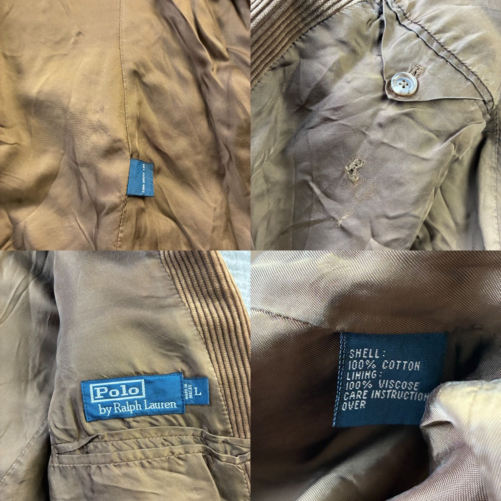 Polo Ralph Lauren VINTAGE Polo Ralph Lauren Blazer Mens Large Brown Corduroy 3 Button Front Three-Button Notch Lapel Single-Breasted Regular Fit Jacket Coat Size US L / EU 52-54 / 3 - 8 Thumbnail