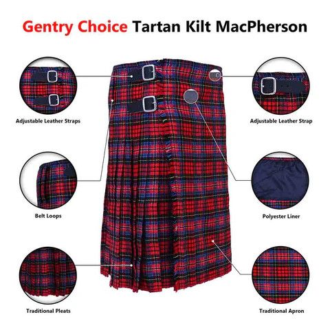 Handmade × Other tartan Scottish Kilt MacPherson 8 Yards Size US 34 / EU 50 - 6 Thumbnail