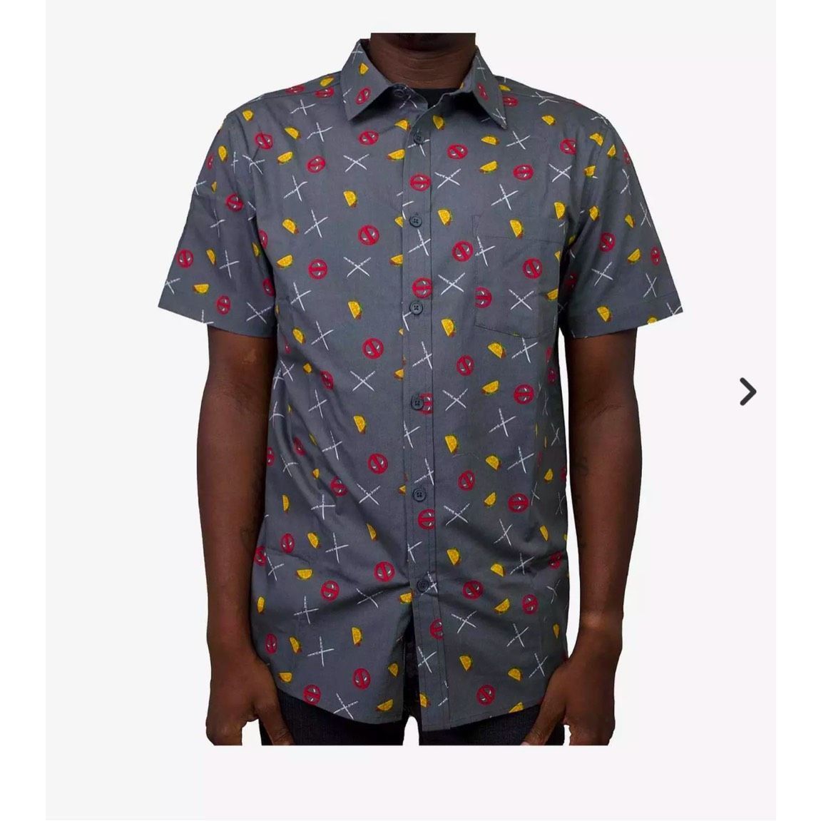 Marvel Comics NWT Hot Topic Marvel Deadpool Taco Party Woven Short Sleeve Size US XL / EU 56 / 4 - 1 Thumbnail