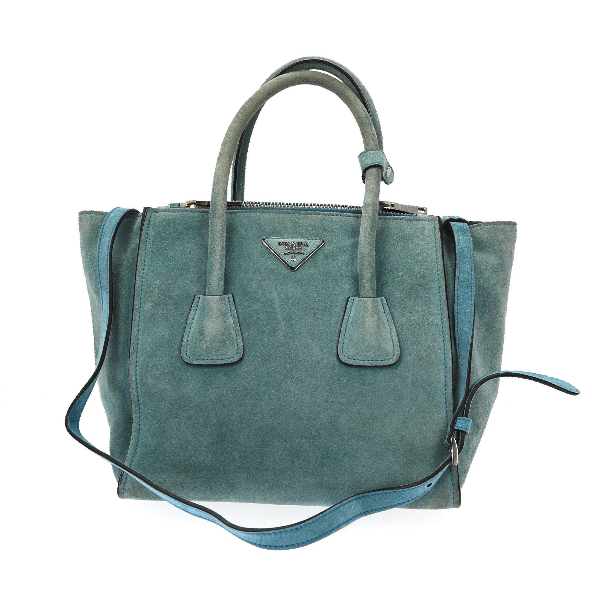 image of Prada Handbag In Blue Suede, Women's